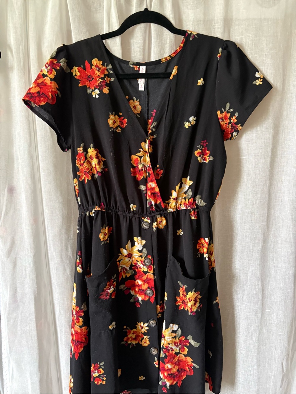 Target Black Midi Dress with Red & Yellow Floral Print